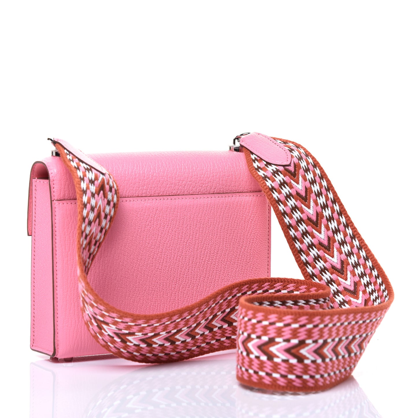 Chevre Mysore Mini Verrou Large Strap Bag Rose Confetti White
