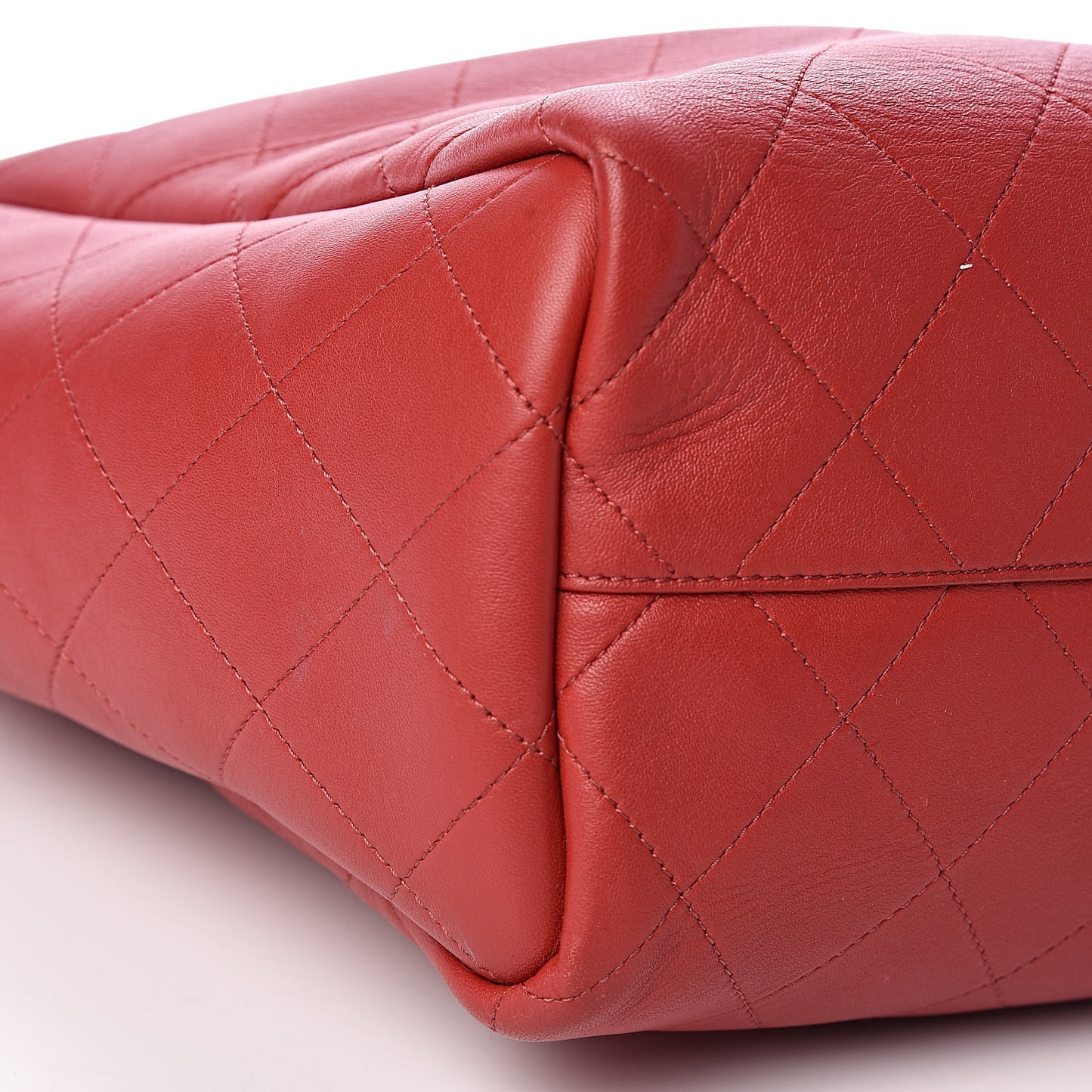Lambskin Stitched Large Shopping Tote Red