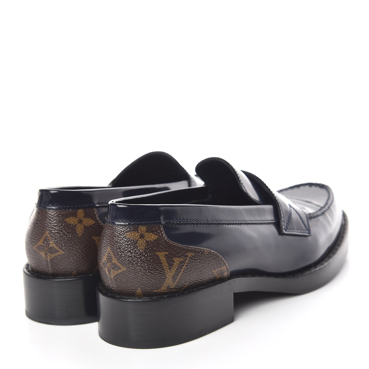 Monogram Patent Academy Flat Loafers 36 Navy