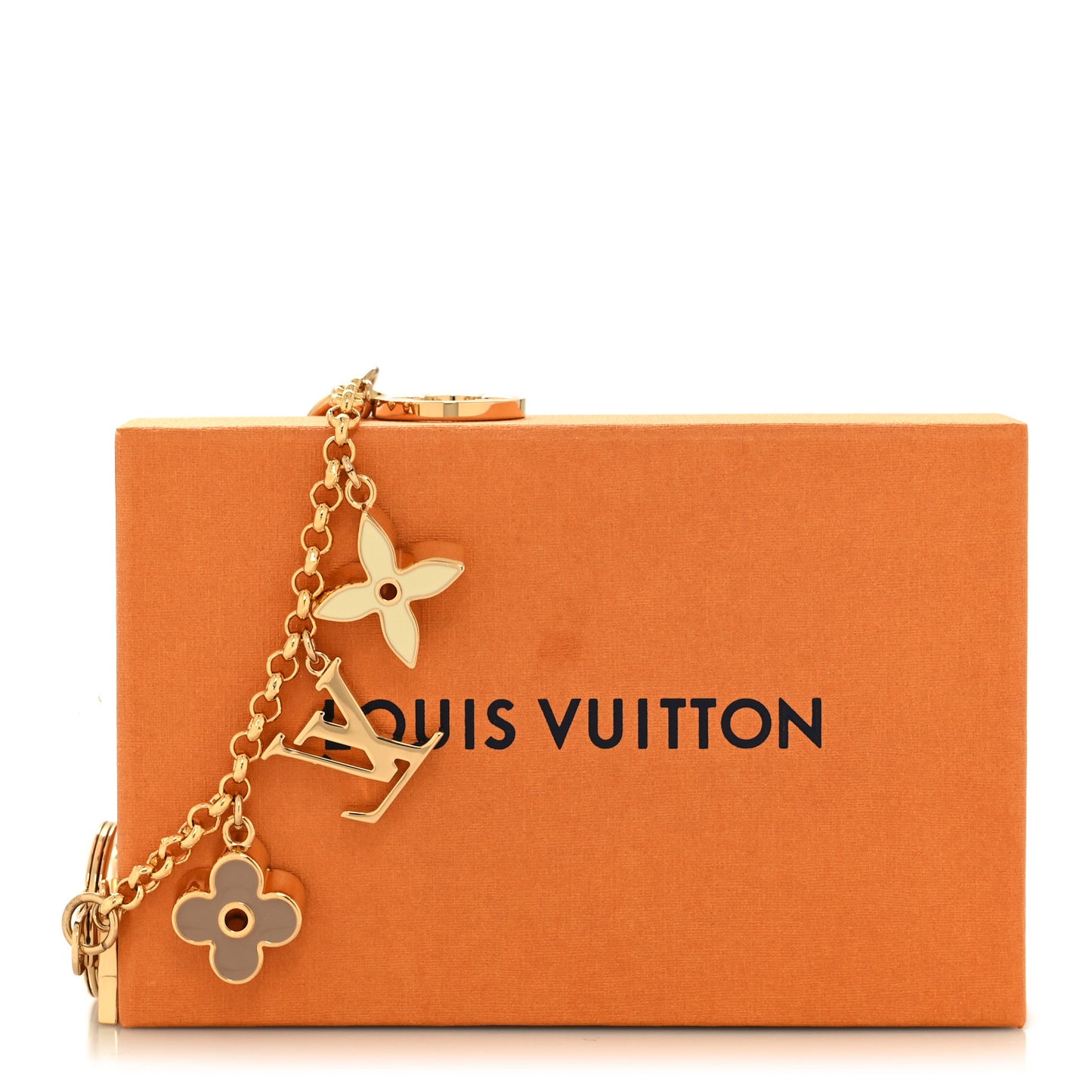 Brass Enamel Fleur De Monogram Bag Charm Chain Gold