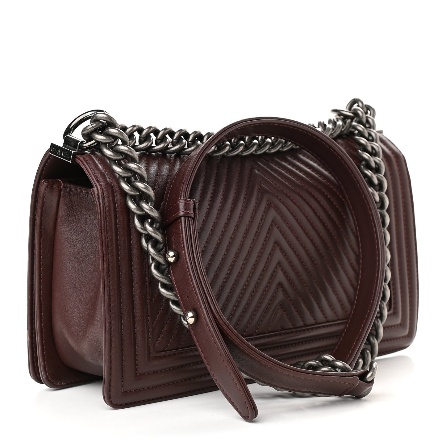 Calfskin Chevron Quilted Medium Boy Flap Burgundy