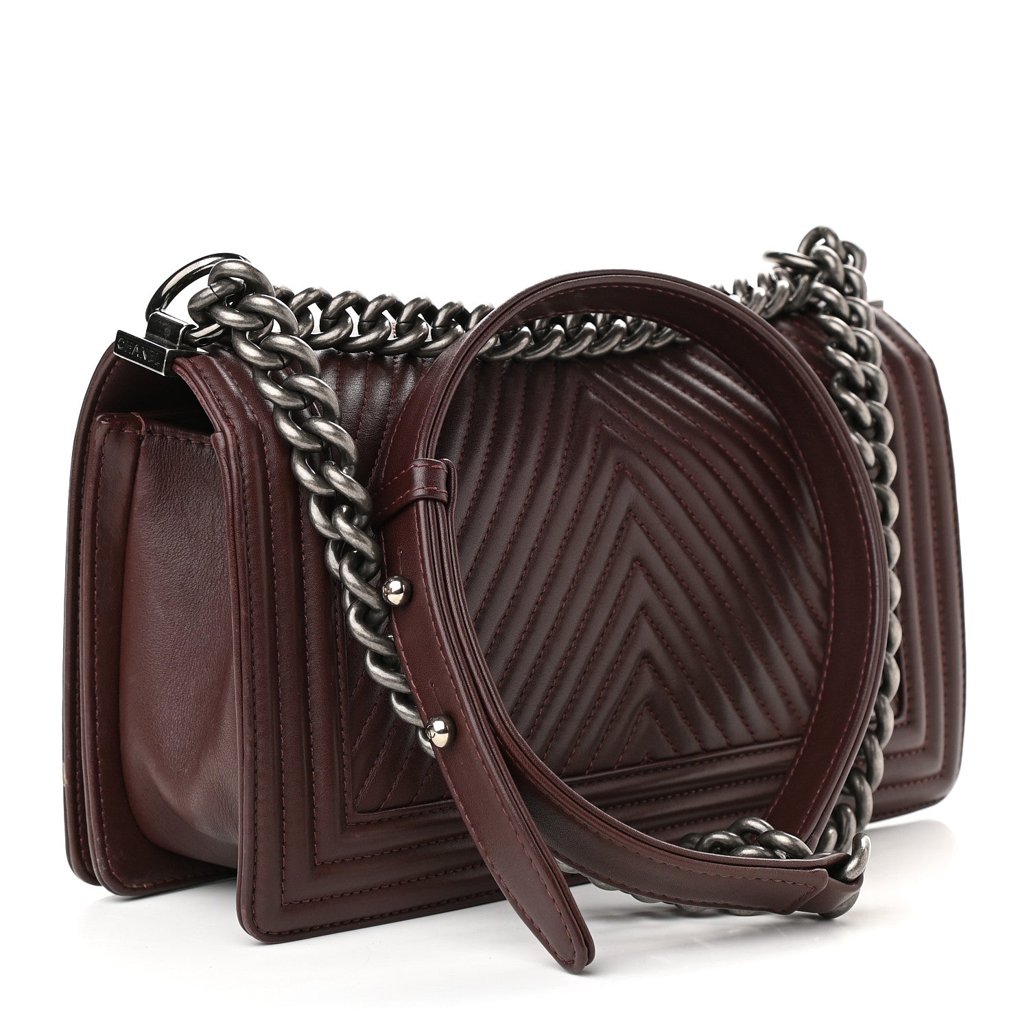 Chanel Calfskin Chevron Quilted Medium Boy Flap Burgundy 2 of 17