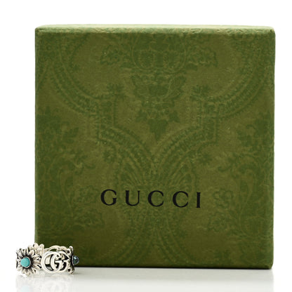 Gucci Sterling Silver Mother of Pearl Blue Topaz Flower Marmont Double G Ring 53 6.5 7 of 7