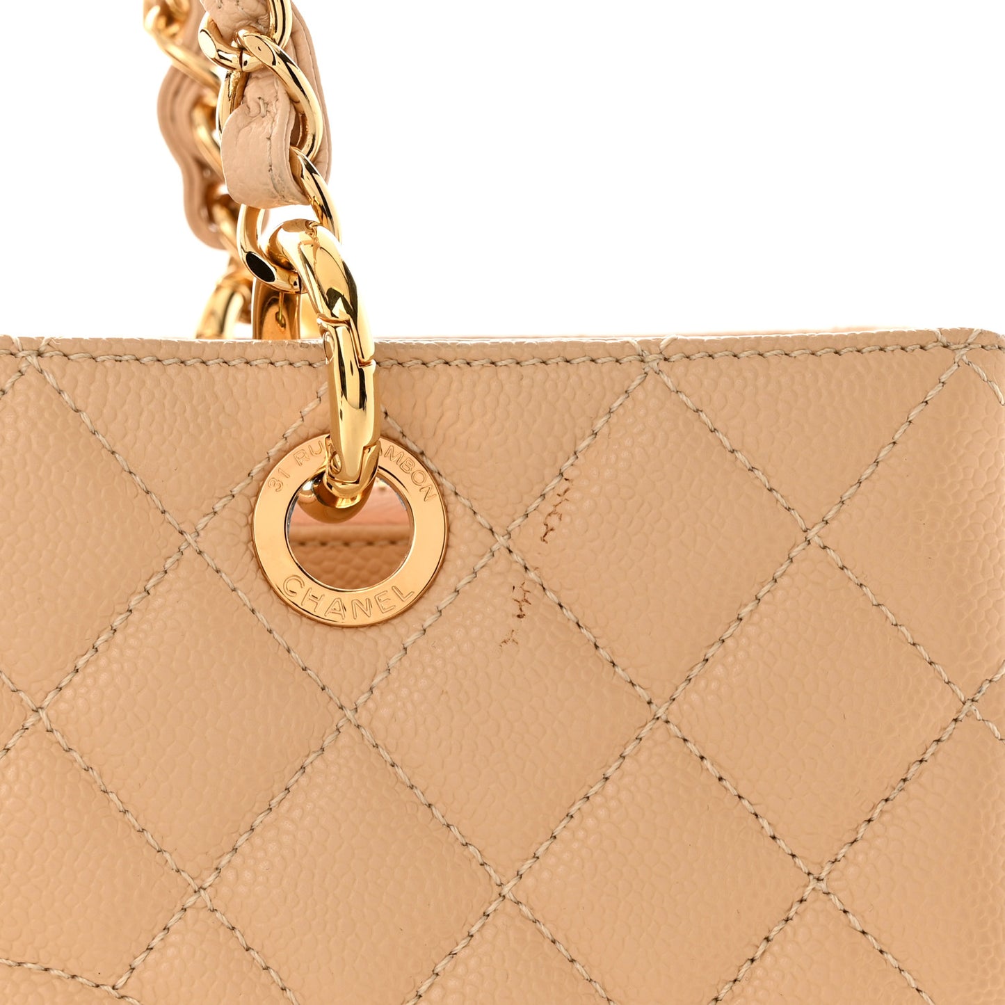 Caviar Quilted Grand Shopping Tote GST Beige