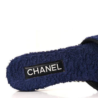 Chanel Terry CC Flat Mules 39 Navy Blue 7 of 7