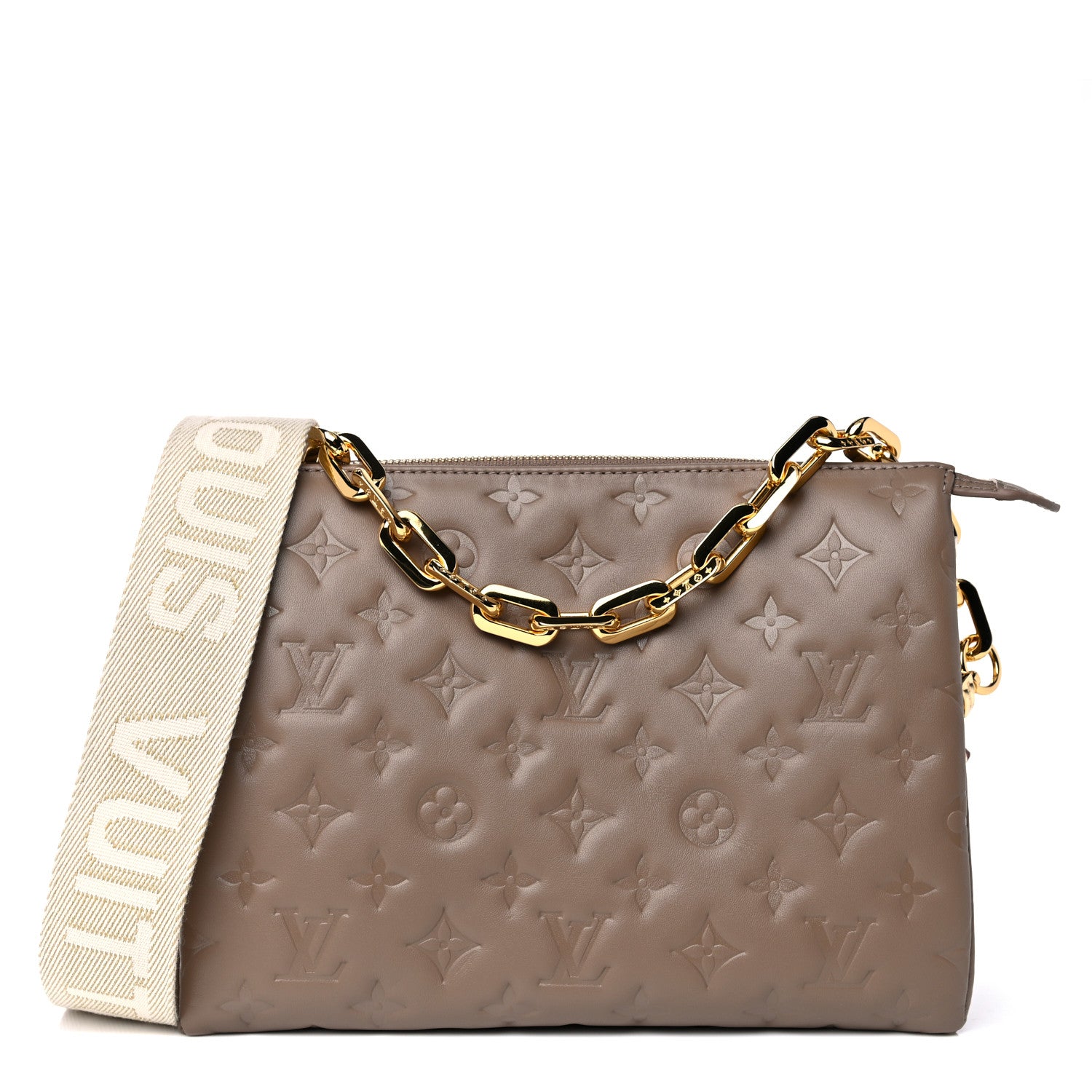 Louis Vuitton Lambskin Embossed Monogram Coussin PM Taupe 1 of 8
