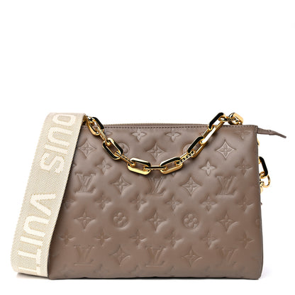 Louis Vuitton Lambskin Embossed Monogram Coussin PM Taupe 1 of 8