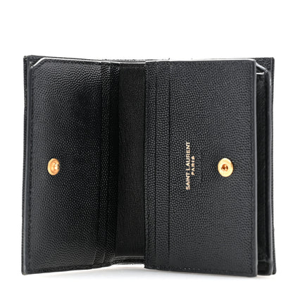 Saint Laurent Grain De Poudre Matelasse Chevron Monogram Card Case Black 5 of 10