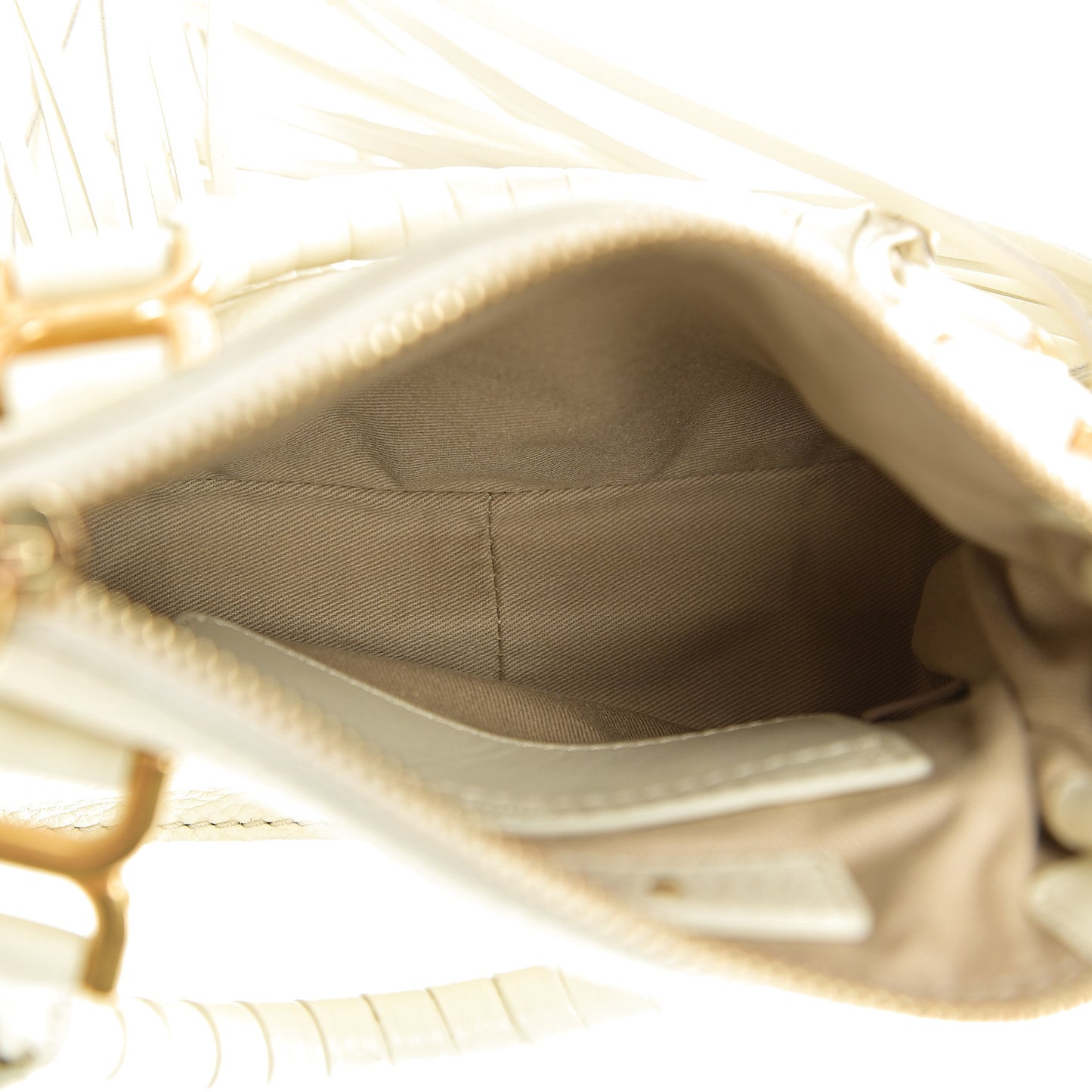 Shiny Small Grain Calfskin Mini Marcie Multi Fringe Satchel Natural White