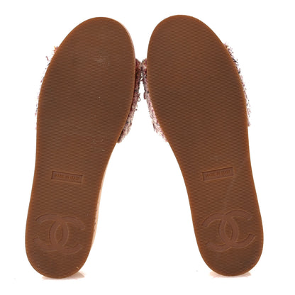 Chanel Tweed Lambskin Cork CC Mule Sandals 36 Pink Red 7 of 10
