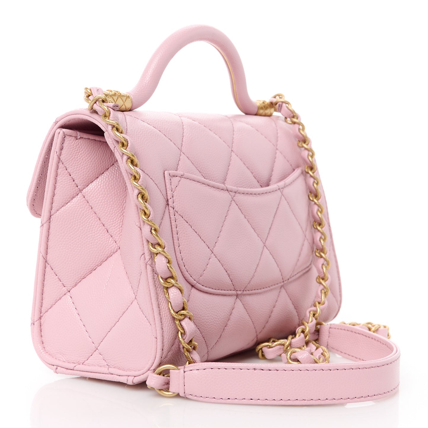 Shiny Caviar Quilted Mini Top Handle Flap Pink