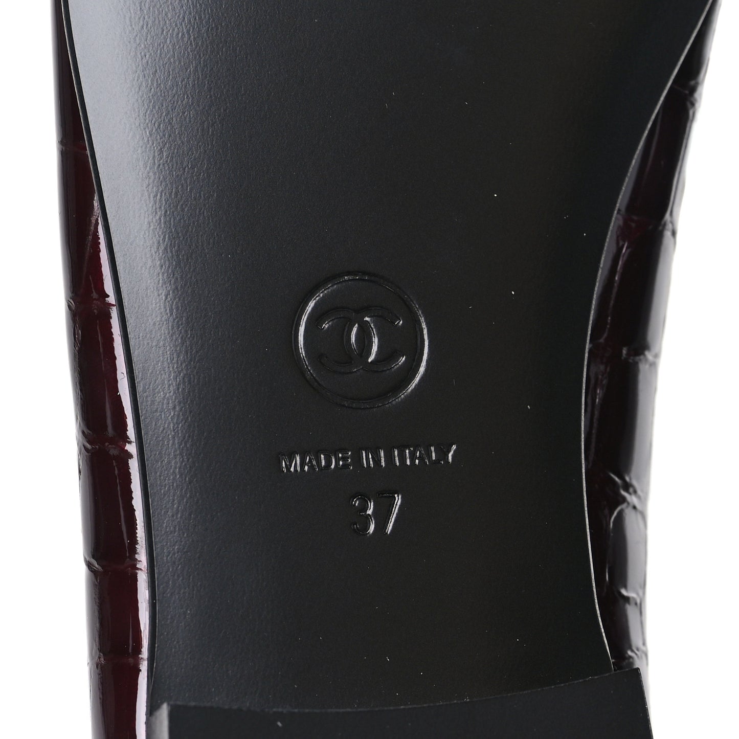 Patent Calfskin Crocodile Embossed Ballerina Flats 37 Dark Burgundy Black