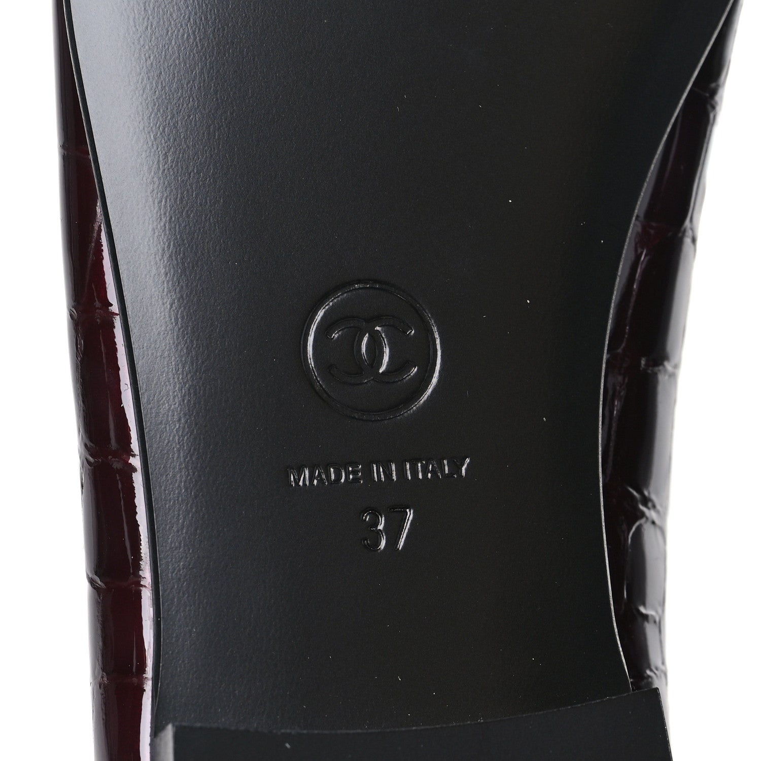 Chanel Patent Calfskin Crocodile Embossed Ballerina Flats 37 Dark Burgundy Black 7 of 9