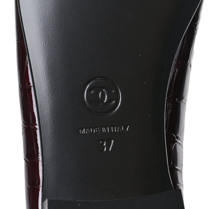 Chanel Patent Calfskin Crocodile Embossed Ballerina Flats 37 Dark Burgundy Black 7 of 9