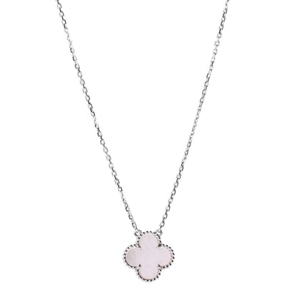 Van Cleef & Arpels 18K White Gold Mother of Pearl Vintage Alhambra Pendant Necklace 1 of 5