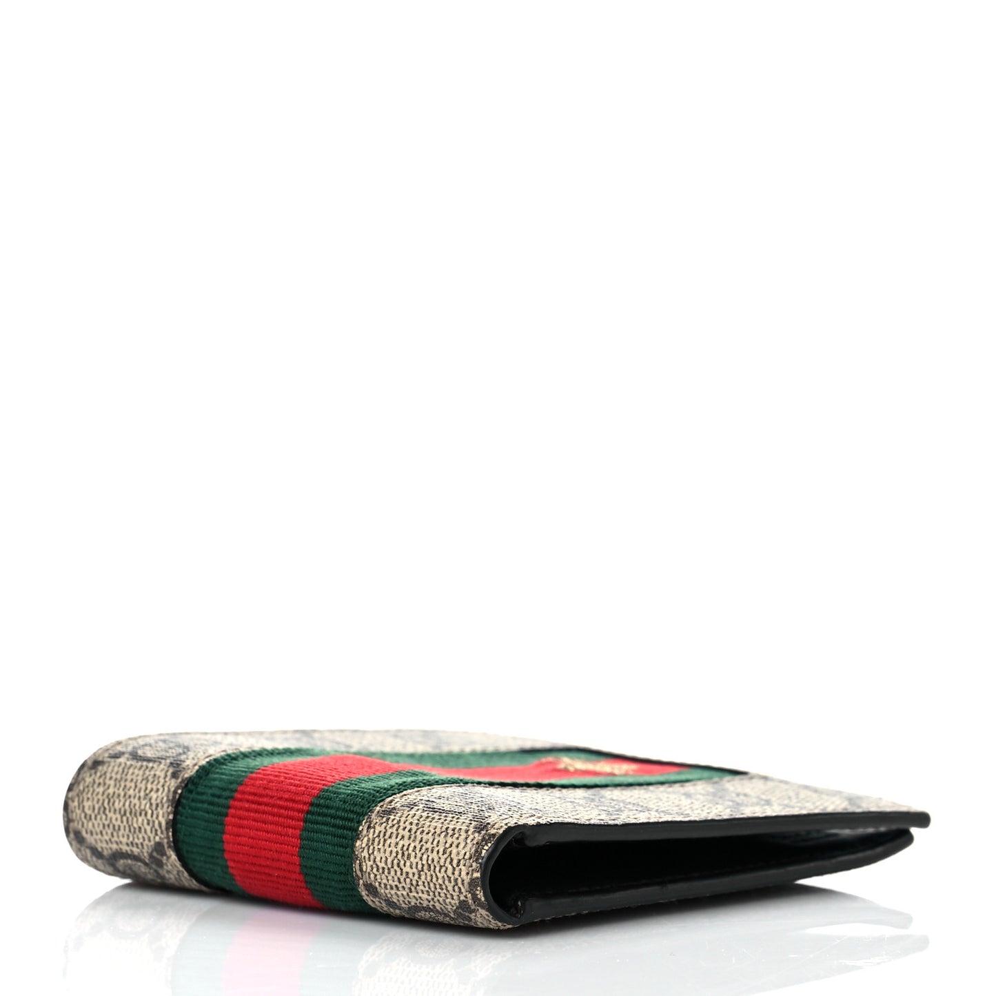 GG Supreme Monogram Selleria Calfskin Web Bee Embroidered New Web Bi-Fold Wallet Beige Ebony Cocoa
