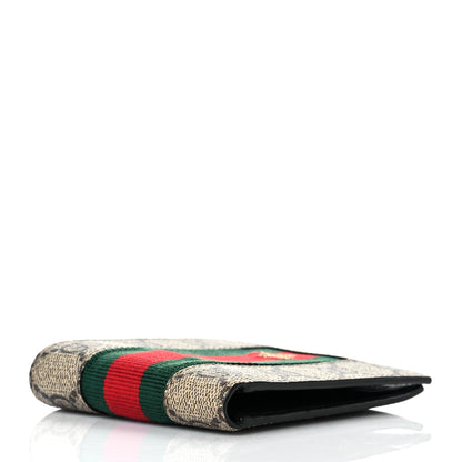 Gucci GG Supreme Monogram Selleria Calfskin Web Bee Embroidered New Web Bi-Fold Wallet Beige Ebony Cocoa 4 of 10