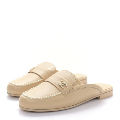 Chanel Lambskin Pearl CC Mules 37 Beige 3 of 8