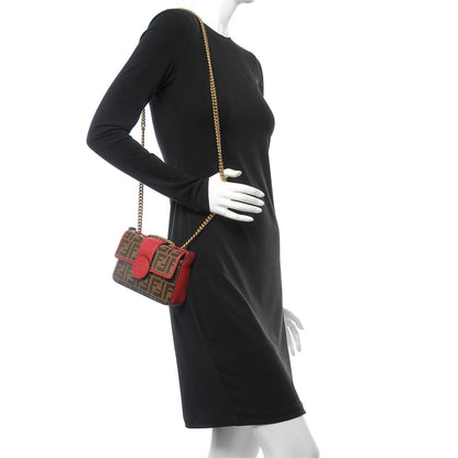 Fendi Glazed Fabric Vitello Century FF 1974 Stamp Patch Mini Double F Crossbody Bag Mogano Panna Fragola 2 of 9