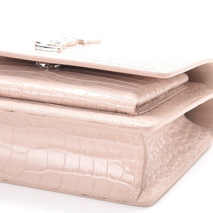 Saint Laurent Calfskin Crocodile Embossed Monogram Sunset Chain Wallet Soft Nude 11 of 11