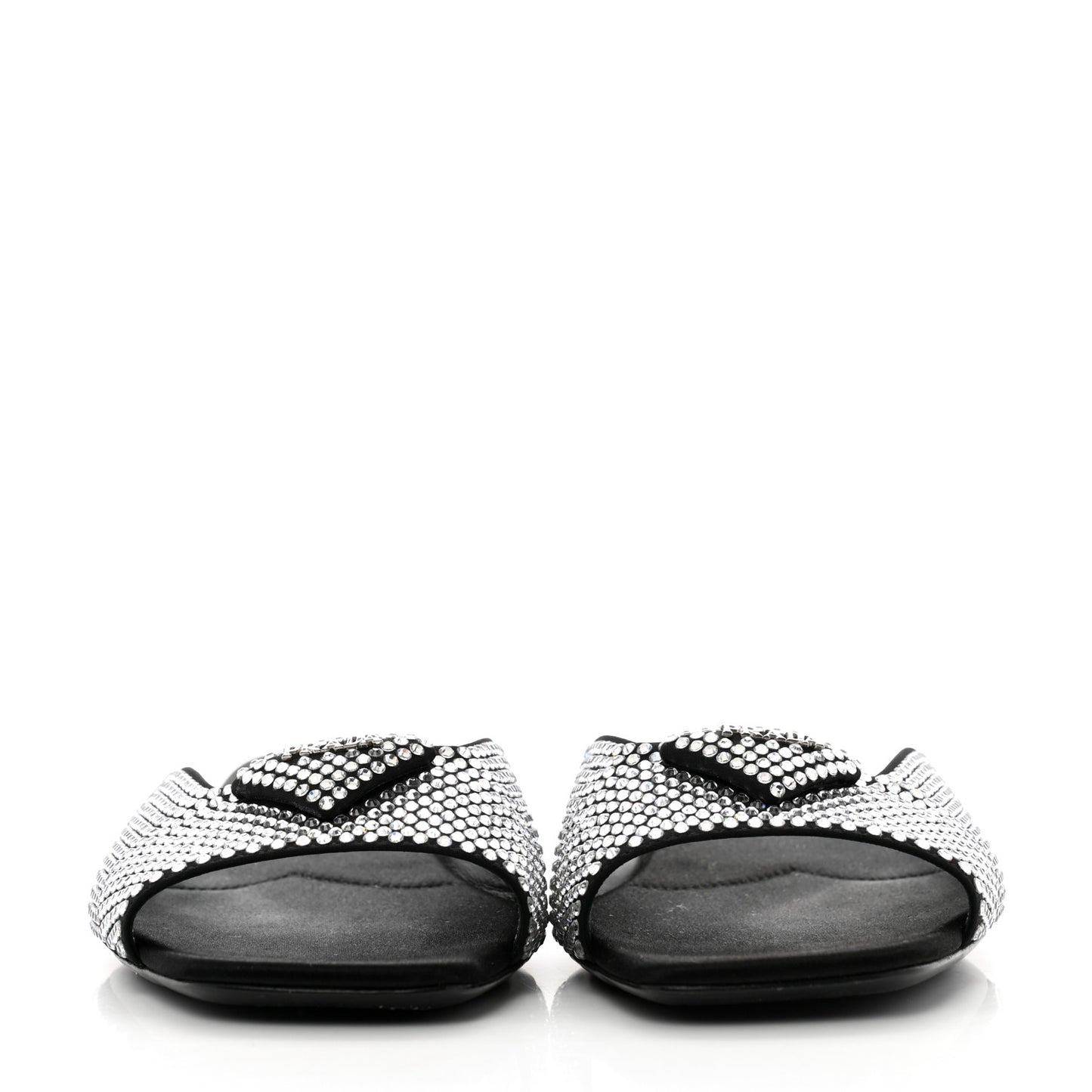 Satin Crystal Logo 10mm Slide Sandals 39 Black