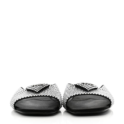 Prada Satin Crystal Logo 10mm Slide Sandals 39 Black 3 of 8