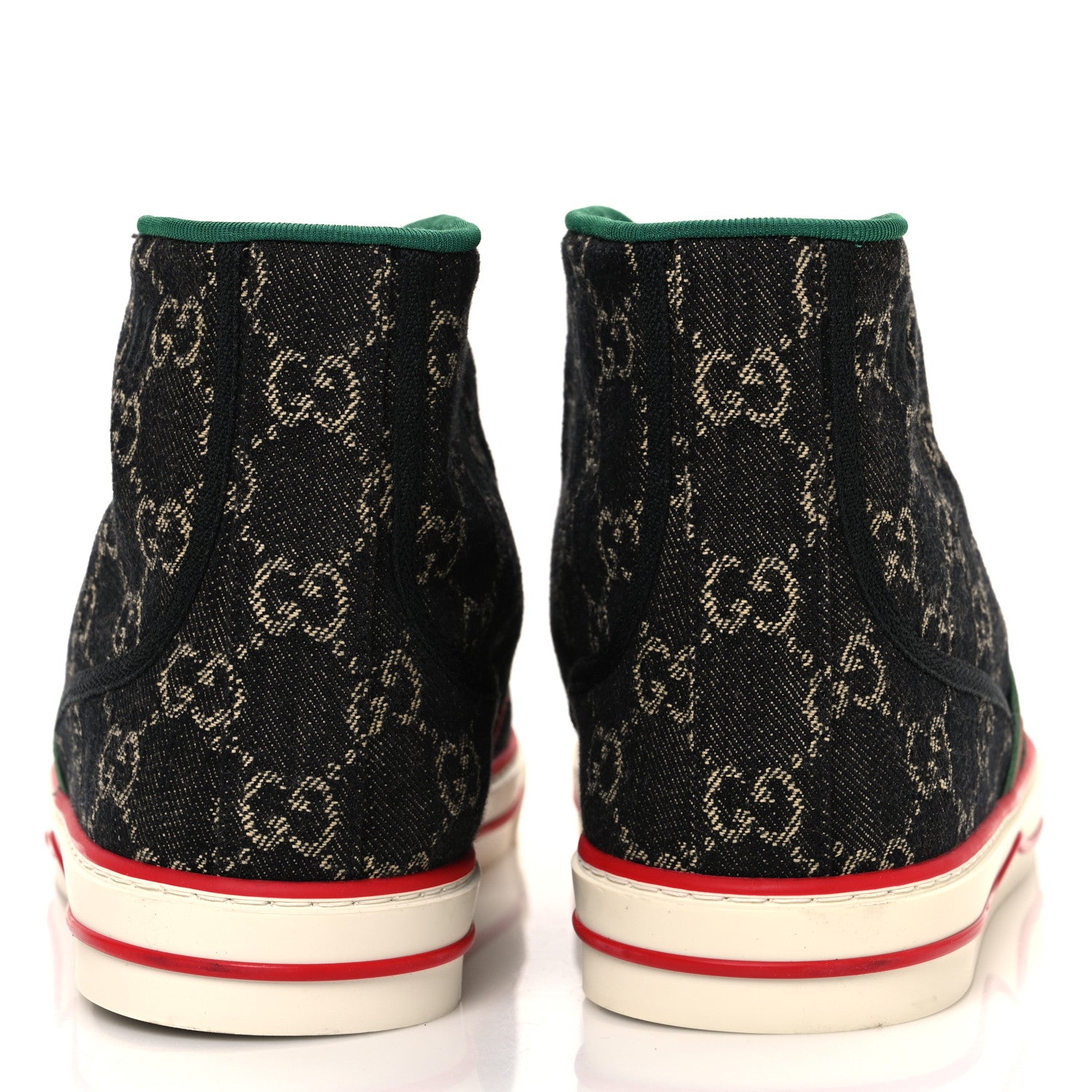 Gucci New Denim GG Monogram Web Mens 1977 Tennis High Top Sneakers 10 Black Ivory 6 of 10