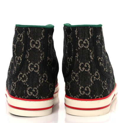 Gucci New Denim GG Monogram Web Mens 1977 Tennis High Top Sneakers 10 Black Ivory 6 of 10