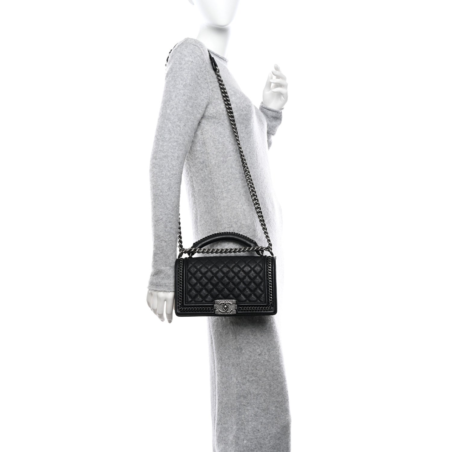 Chanel Goatskin Quilted Medium Top Handle Boy Flap Black 2 of 11
