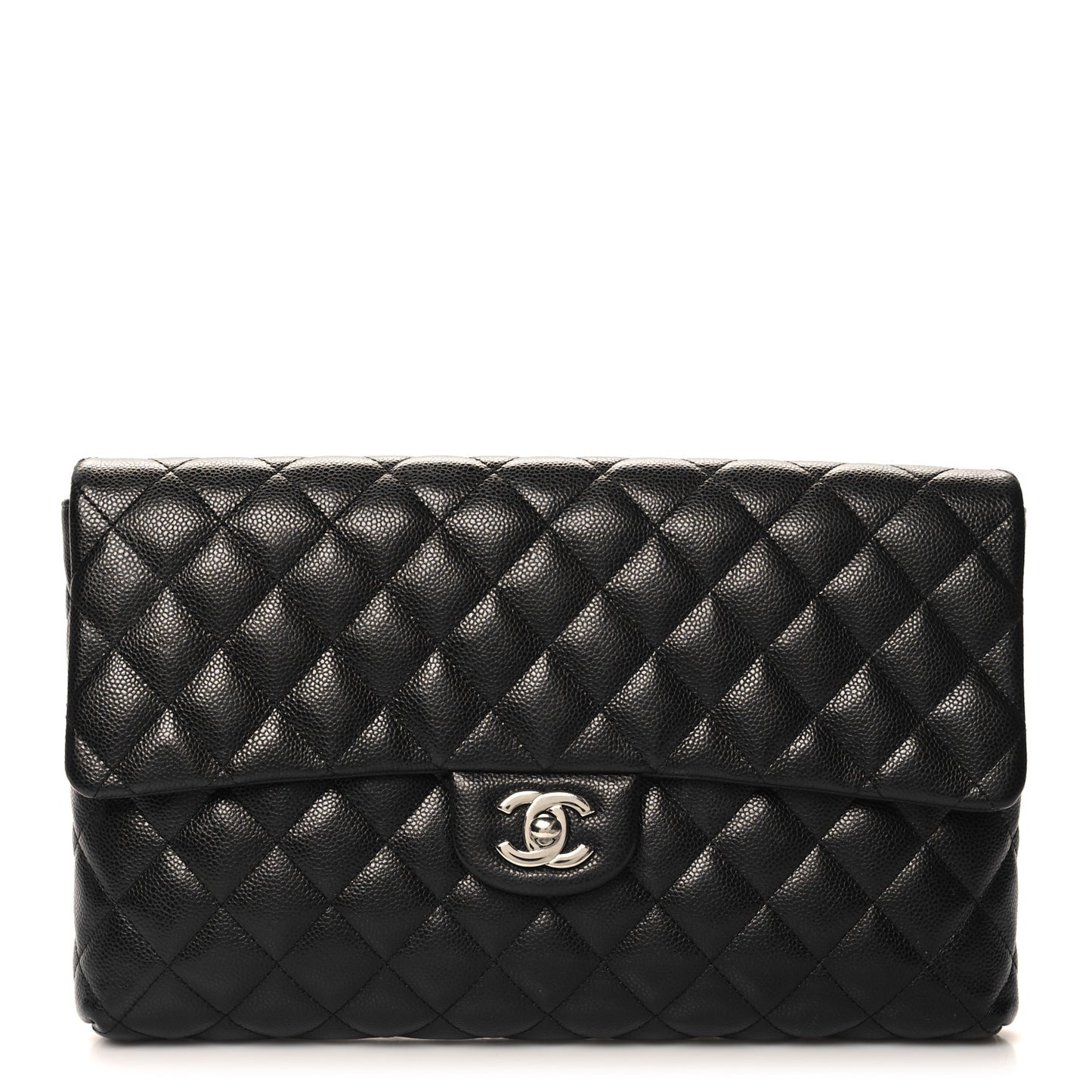 Caviar Quilted Flap Clutch Black