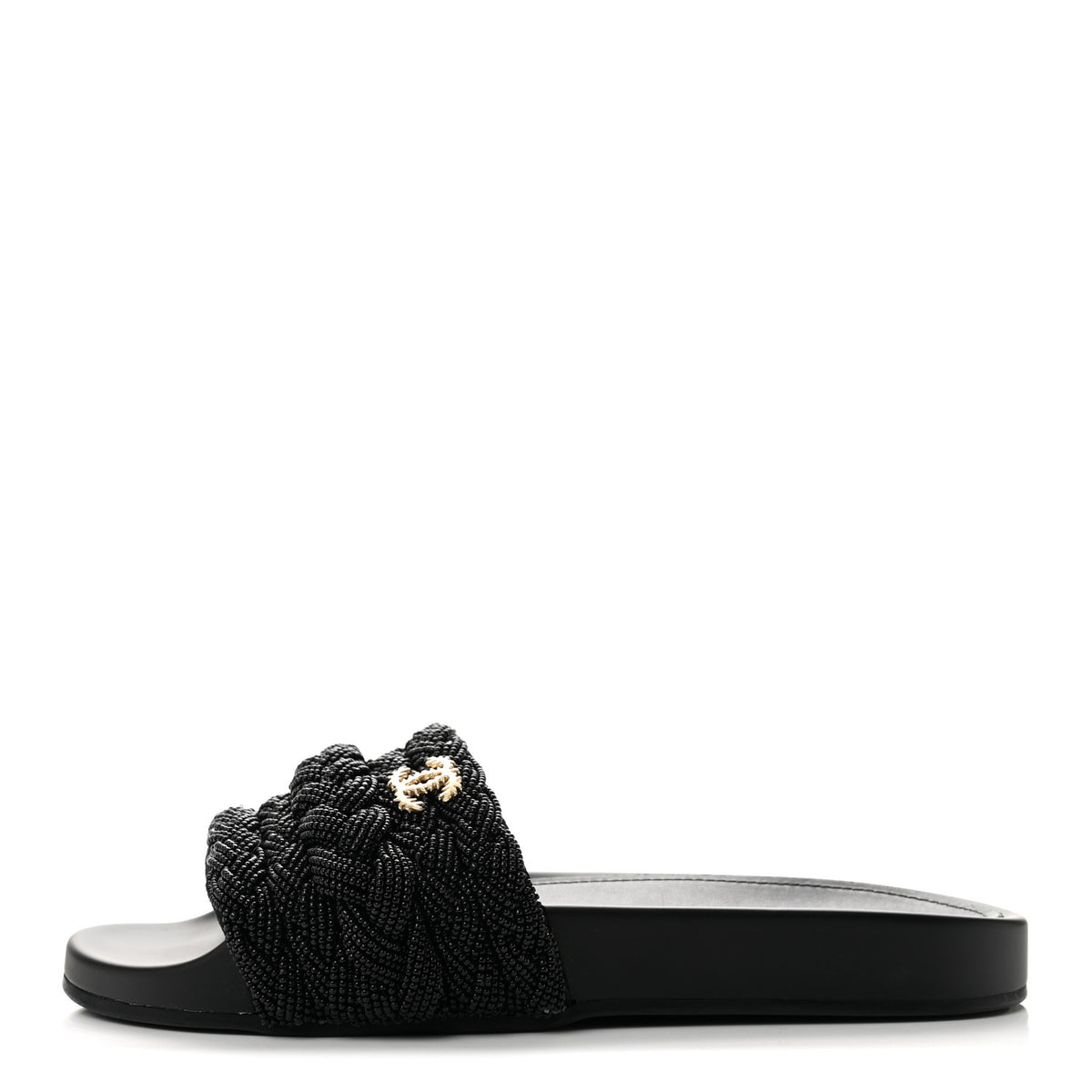 Chanel Lambskin Pearl Beaded Woven Slides 38 Black 1 of 10