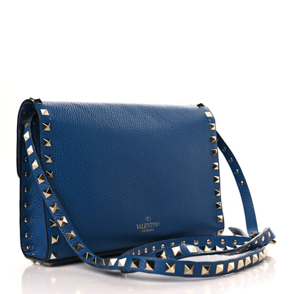 Valentino Garavani Pebbled Calfskin Medium Rockstud Flip Lock Crossbody Bag Peacock 3 of 9