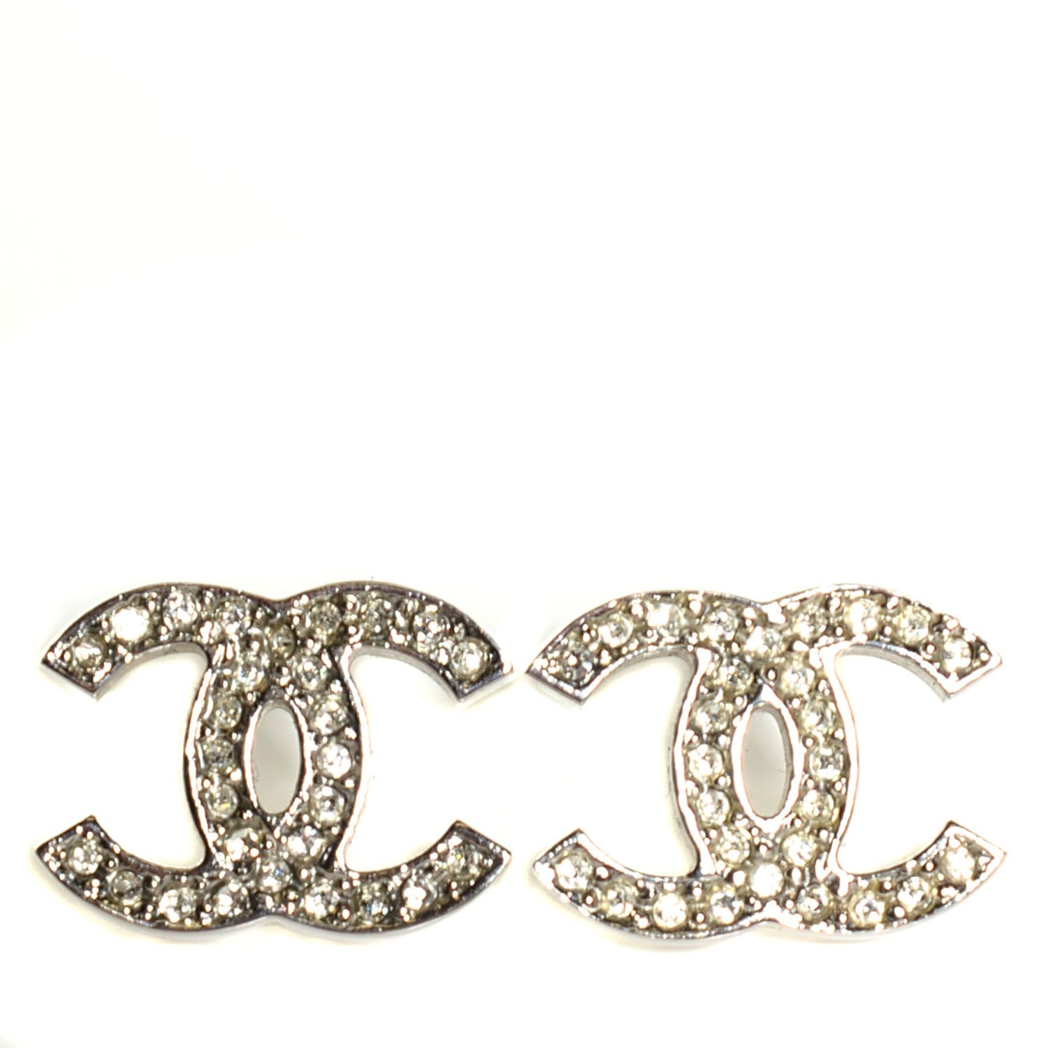 Chanel Crystal Timeless CC Earrings Silver 1 of 5