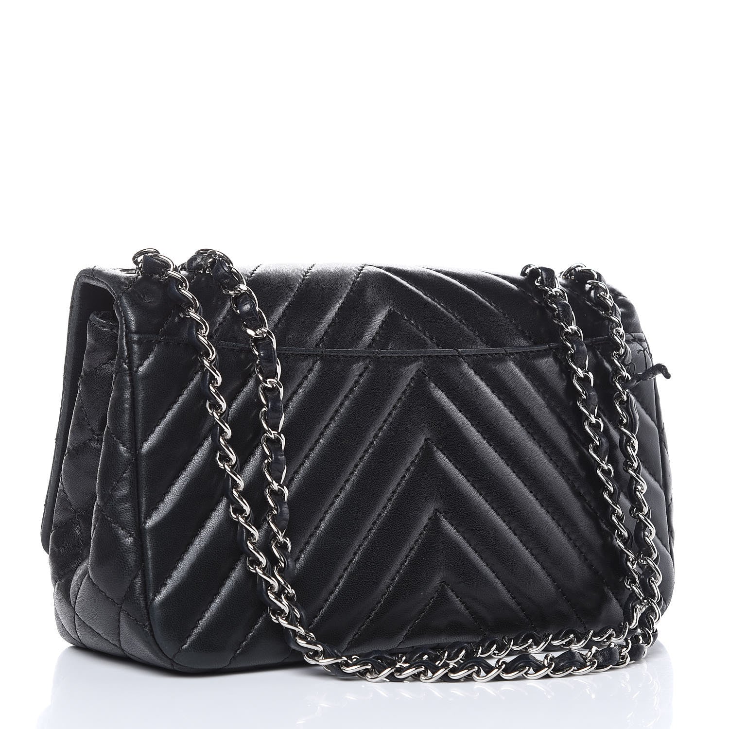 Chanel Lambskin Surpique Chevron Medium Single Flap Black 3 of 13