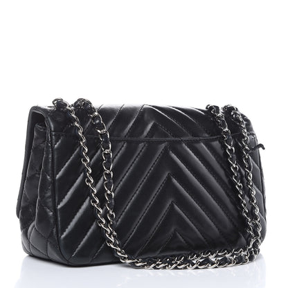 Chanel Lambskin Surpique Chevron Medium Single Flap Black 3 of 13