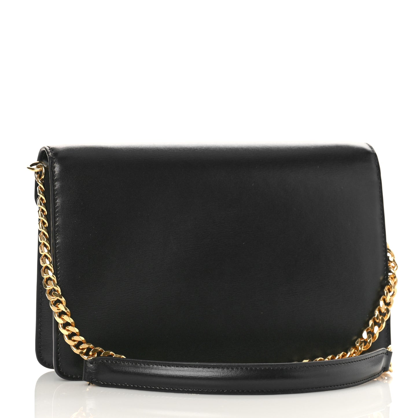 Shiny Calfskin Triomphe Margo Wallet on Chain Black