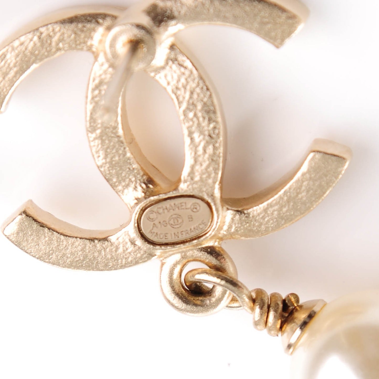 Pearl Bead CC Drop Earrings Black Gold