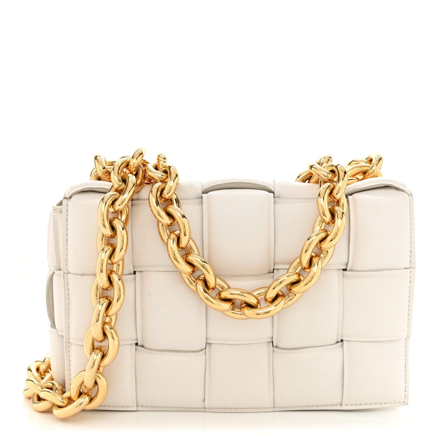 Lambskin Maxi Intreccio Padded Chain Cassette Crossbody Bag White