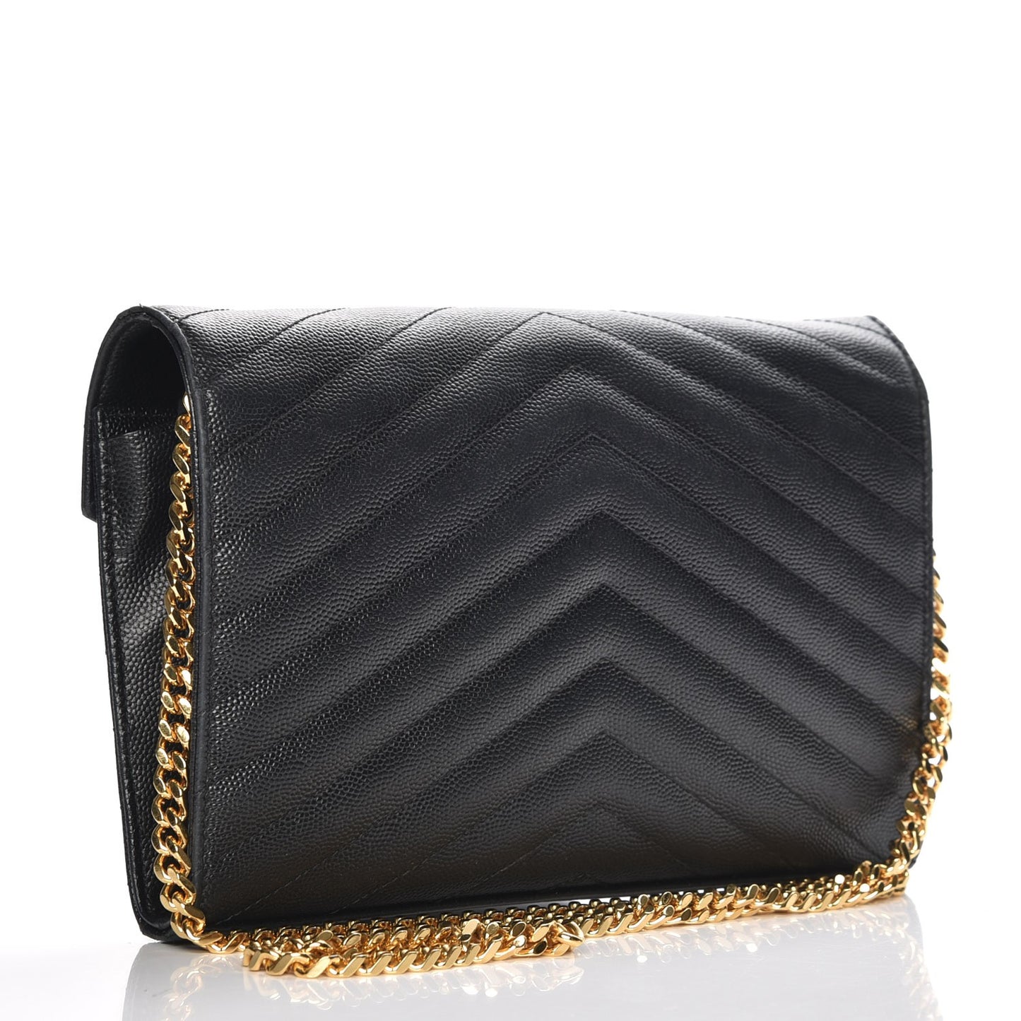 Grain De Poudre Matelasse Chevron Monogram Chain Wallet Black