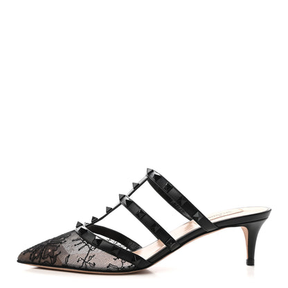 Valentino Garavani Lace Rockstud 50mm Cage Mules 38.5 Black 1 of 8