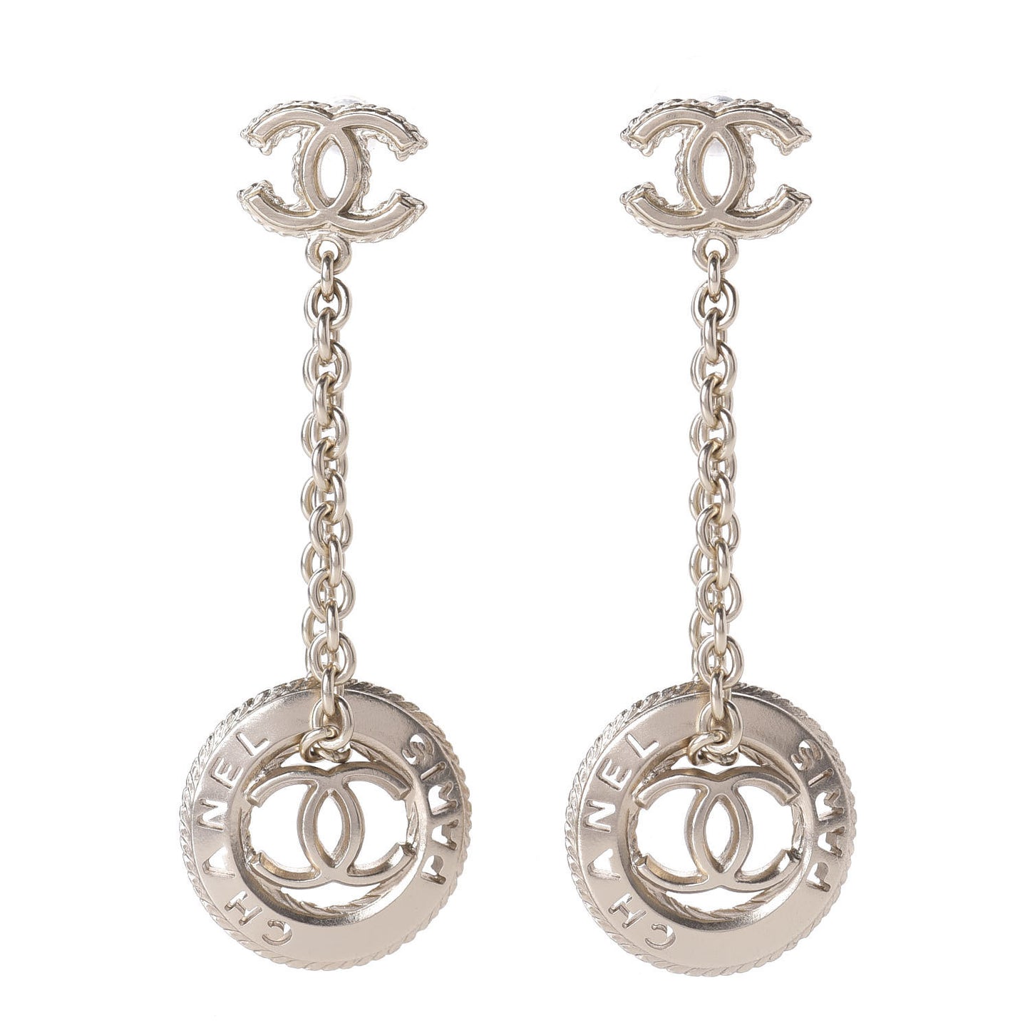 Medallion CC Drop Earrings Light Gold
