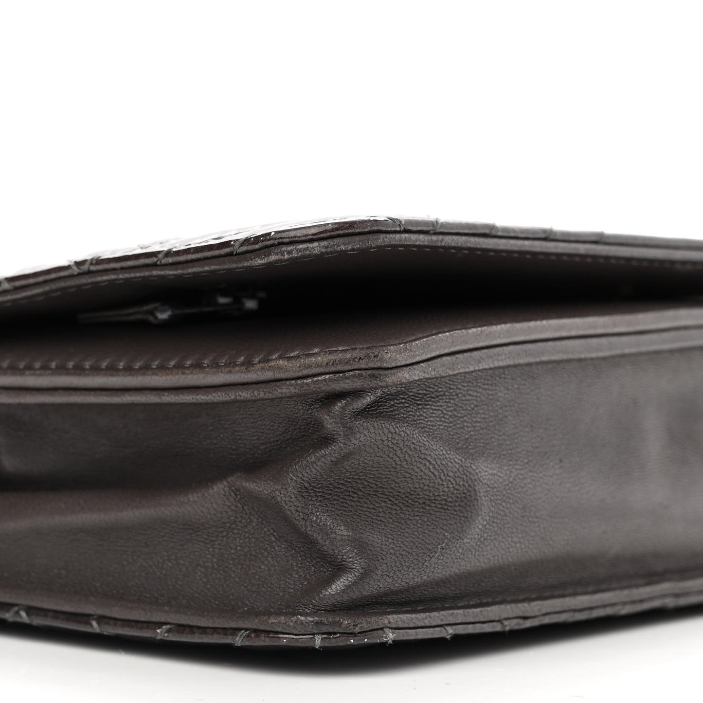 Distressed Patent Chevron Quilted CC Crossing Wallet On Chain WOC Grey