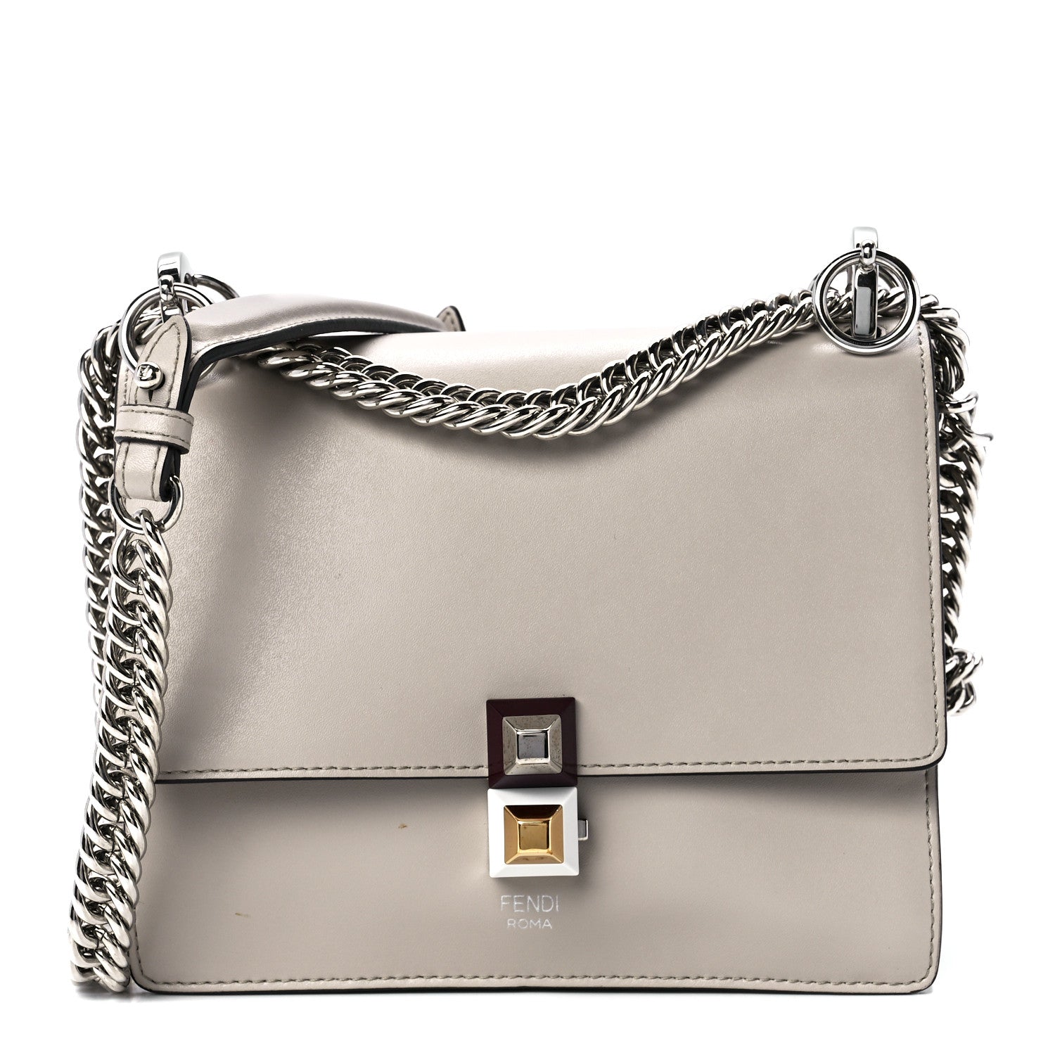 Fendi Vitello Liberty Studded Small Kan I Shoulder Bag Grigio Polvere Multicolor 1 of 11
