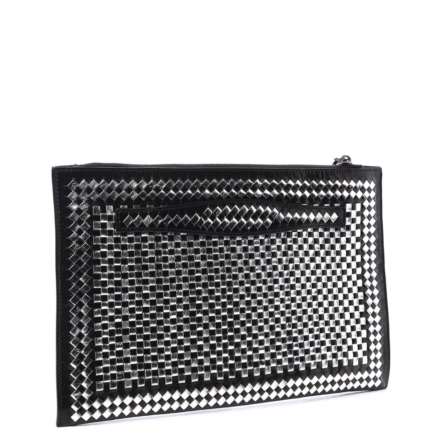 Goatskin Woven Pouch Black Argento