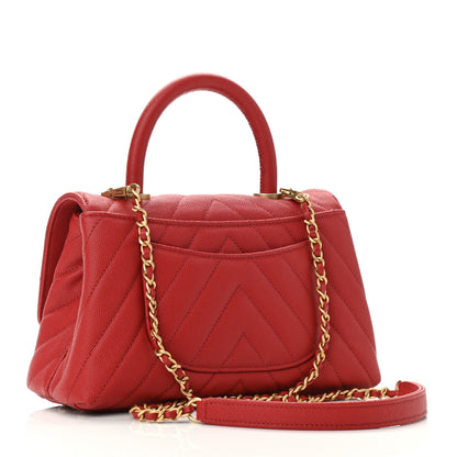 Chanel Caviar Chevron Quilted Mini Coco Handle Flap Red 3 of 11
