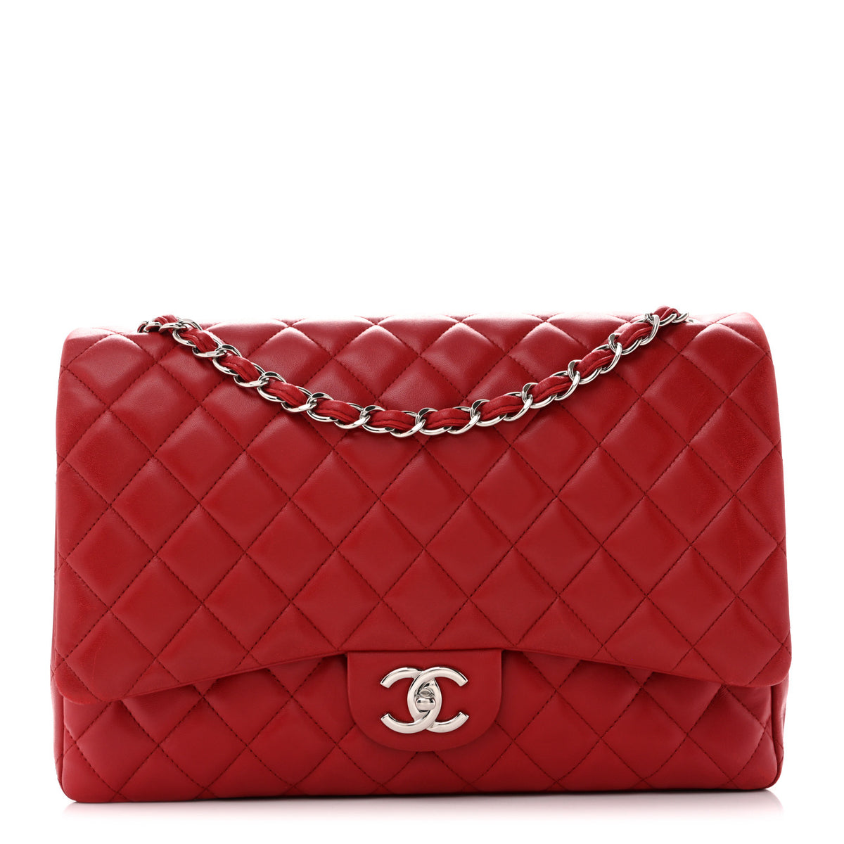 Lambskin Quilted Maxi Double Flap Red