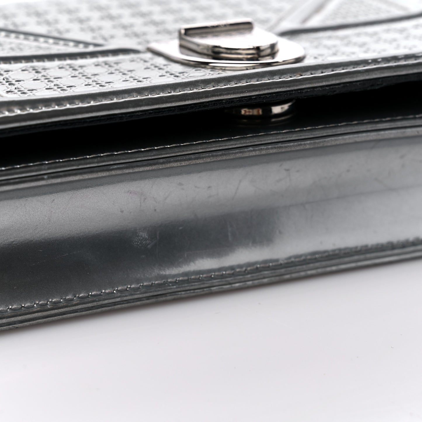 Metallic Patent Micro-Cannage Diorama Wallet on Chain Pouch Silver