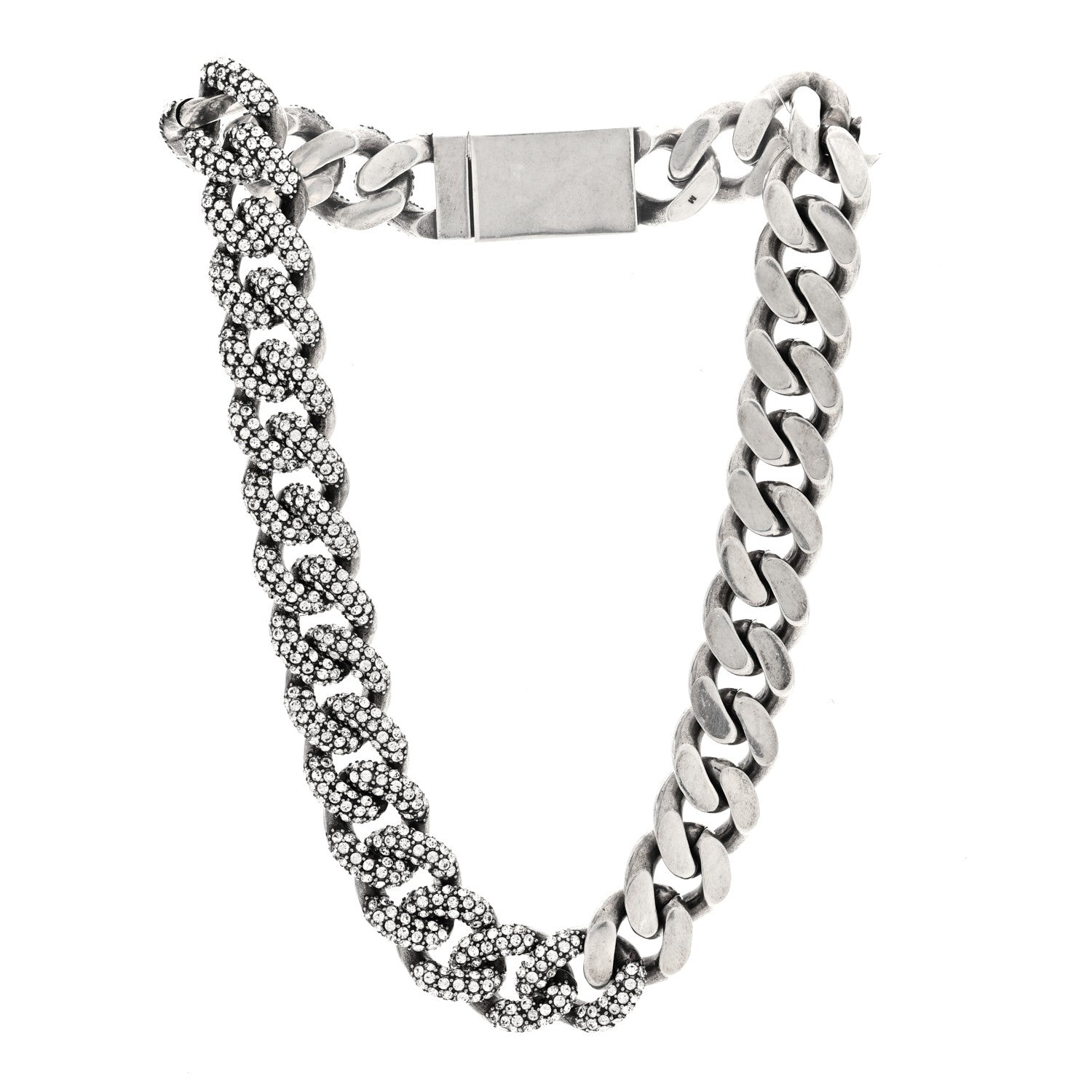 Saint Laurent Crystal Curb Chain Necklace Oxidized Silver 3 of 4