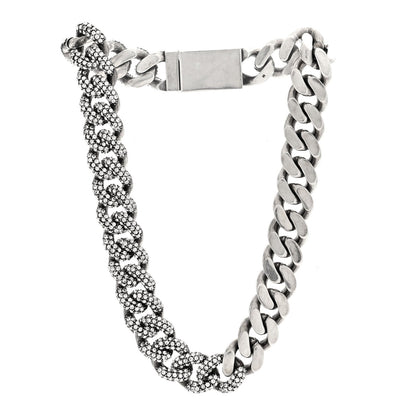 Saint Laurent Crystal Curb Chain Necklace Oxidized Silver 3 of 4
