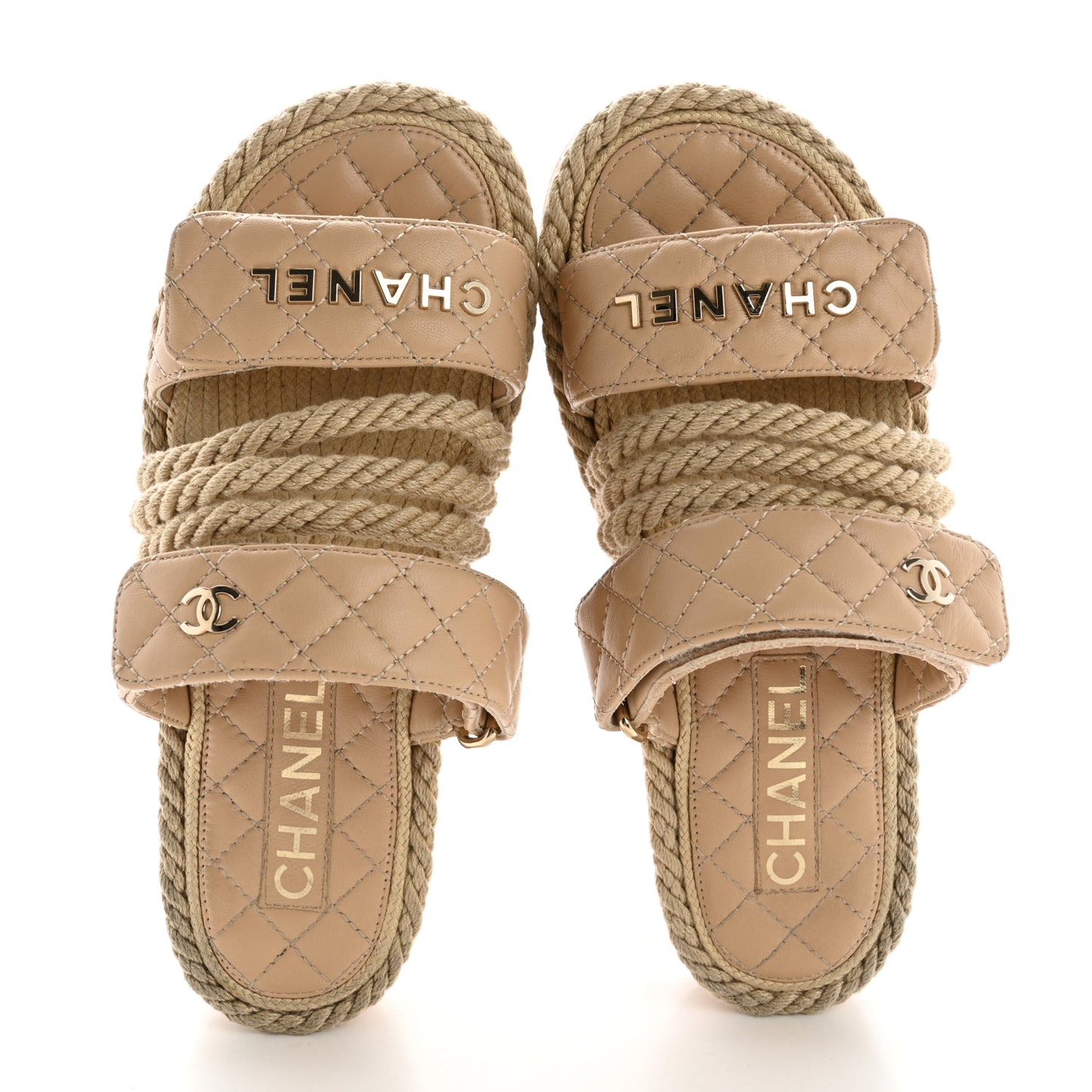 Cord Lambskin Quilted Logo Mules 35 Beige